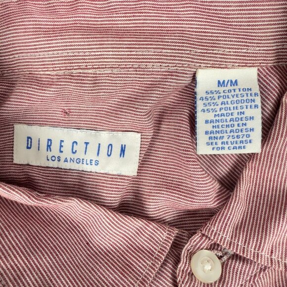 Direction Los Angeles Mens M Red White Striped Button-Up Short Sleeve Pockets - Picture 5 of 8